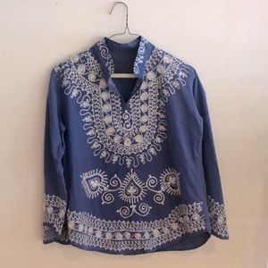 Vintage 70’s embroidered Nehru shirt; 100% cotton